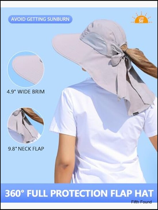 Women\'s UPF 50+ Sun Hat with Wide Brim Neck Flap Ponytail Hole main image 7